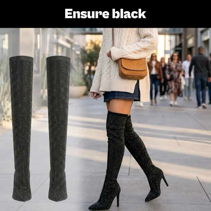Women's Forever Ensure Glitter Over-the-Knee Stiletto Heel Boots - Stylish Sparkle Girl's Fashion Footwear for Special Occasions