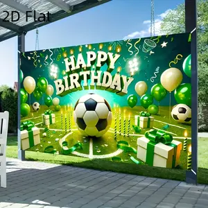 Soccer Theme Summer Birthday Backdrop, 100% Premium Polyester Soft Fade-Resistant Photography Banner with Football Print, Balloons & "Happy Birthday" Text, Party Decoration Supplies for Indoor/Outdoor Parties, Photo Props