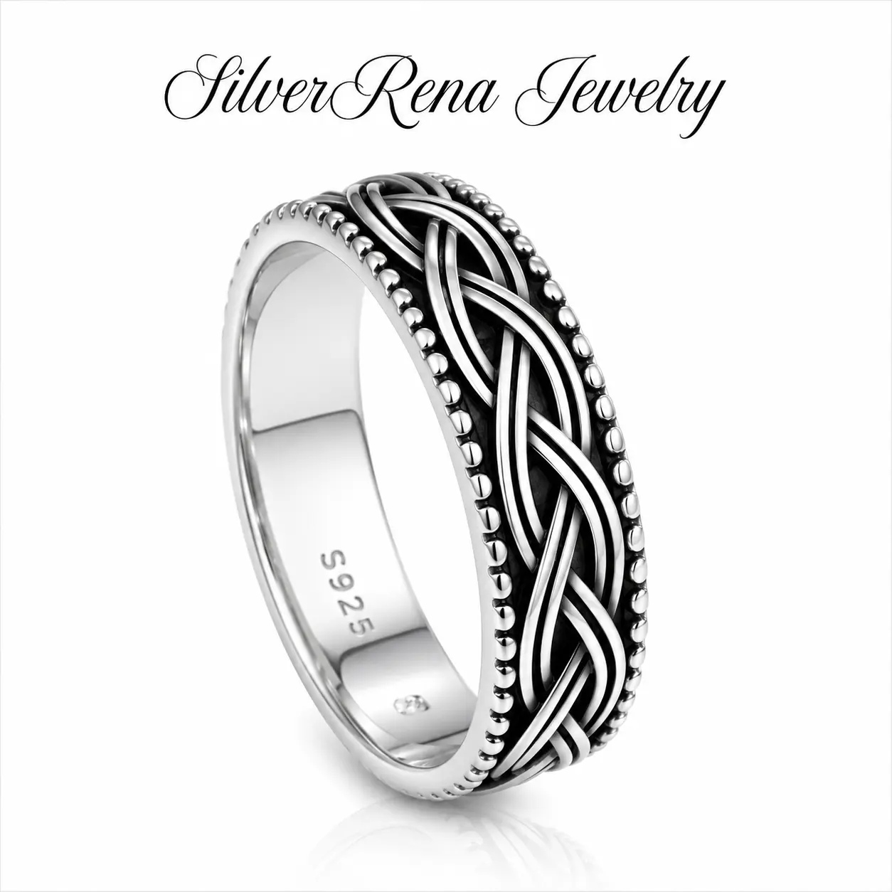 S925 Sterling Silver Oxidized Ring, Vintage Braided Celtic Knot Band for Women & Men, Stackable Milgrain Edge Irish Promise Jewelry, Rings For Women, Anniversary, Hypoallergenic
