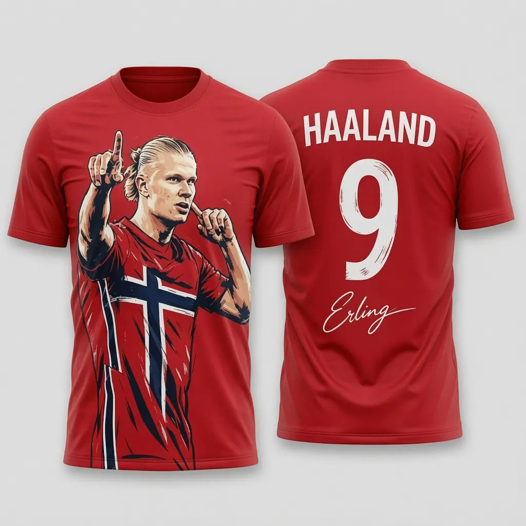 Erling Haaland #9 Signature Shirt, Norwegian soccer player, Erling Haaland Shirt, Norway Flag Game Day Shirt, Gift For Boyfriend