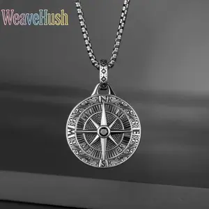 2026 New Men's Stainless Steel Compass Pendant Necklace, Hip-Hop Fashion Medallion, Durable Waterproof Polished Finish, Vintage Navigation Jewelry, Streetwear Accessories for Outfit, Ideal Anniversary/Birthday Gift for Him