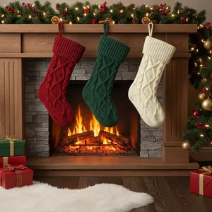 6-Pack 3-Color Christmas Stockings, Twisted Knit Large Socks, Suitable for Family Holidays, Christmas Party Gifts and Decorations, Ivory White, Christmas Green, and Wine Red