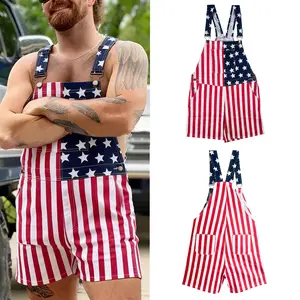 American Flag Overalls for Men and Women, Unisex Stretch Bib Pants with Soft Breathable Fabric, Easy Patriotic Summer Outfit for Independence Day, Memorial Day Events, Outdoor Festivals, BBQs and Vacation Wear