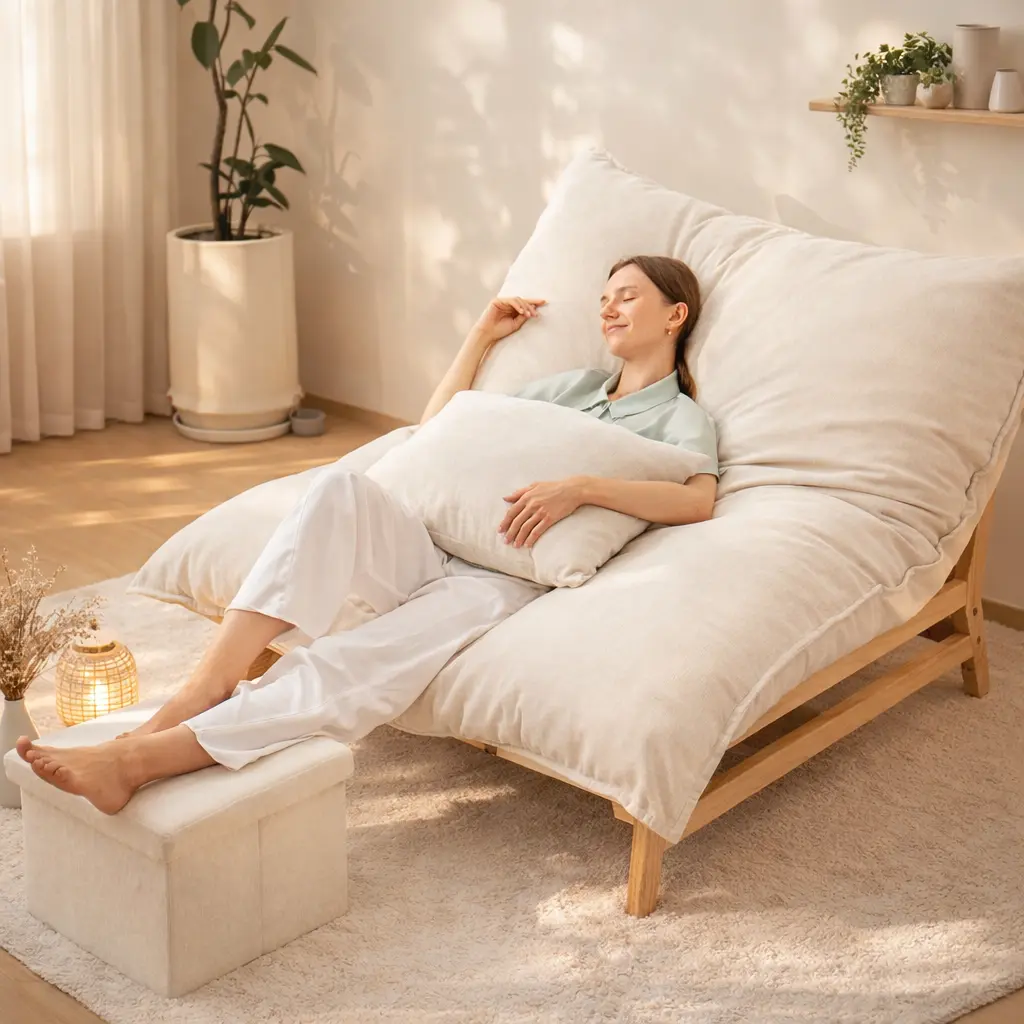Lilypelle Oversized Chaise Lounge Chair with Ottoman & Pillow, Comfy Upholstered Living Room Chair for Adults, Giant Bean Bag Accent Chair with Frame, Cozy Sleeper Sofa Alternative deskmakeover