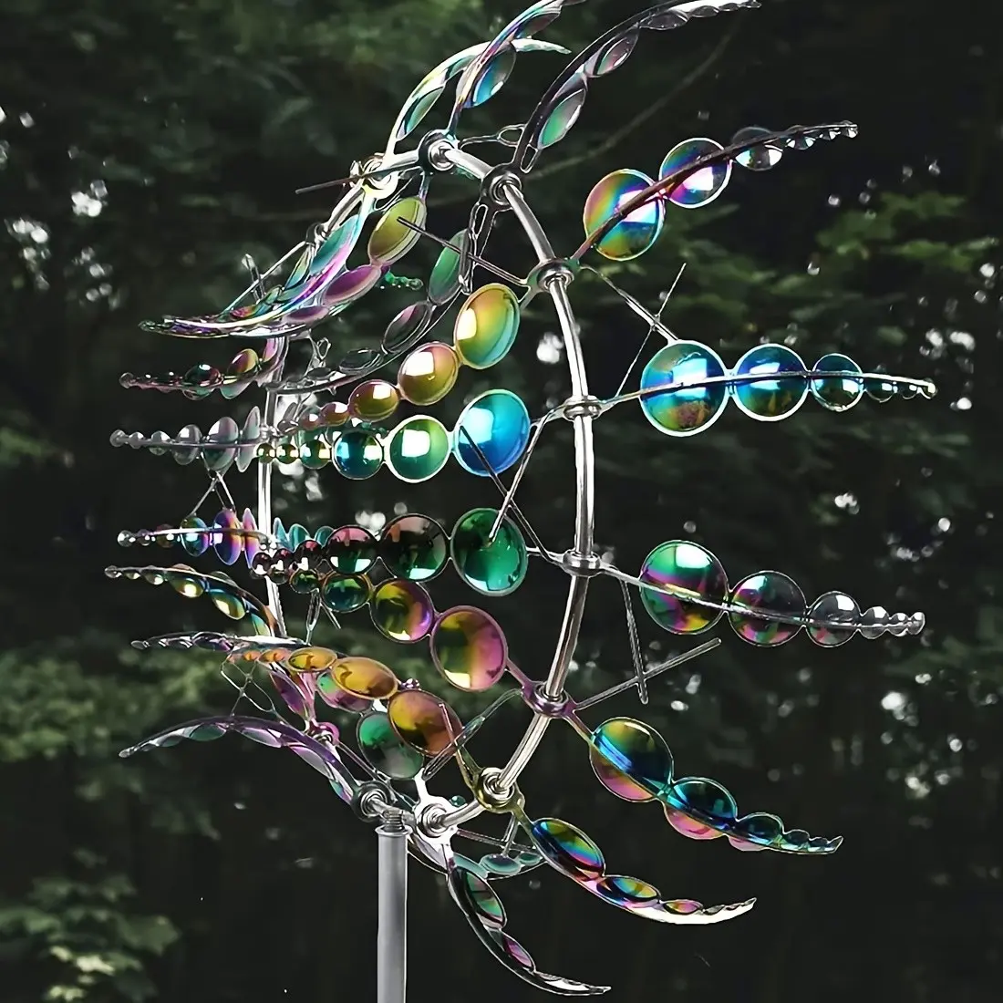 16 Inch Mesmerizing Metal Wind Spinner, 3D Kinetic Sculpture with Colorful Reflective Petals, Outdoor Garden Decor, Freestanding, No Power Required, Garden Accessories, Metal Sculptures