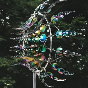 16 Inch Mesmerizing Metal Wind Spinner, 3D Kinetic Sculpture with Colorful Reflective Petals, Outdoor Garden Decor, Freestanding, No Power Required