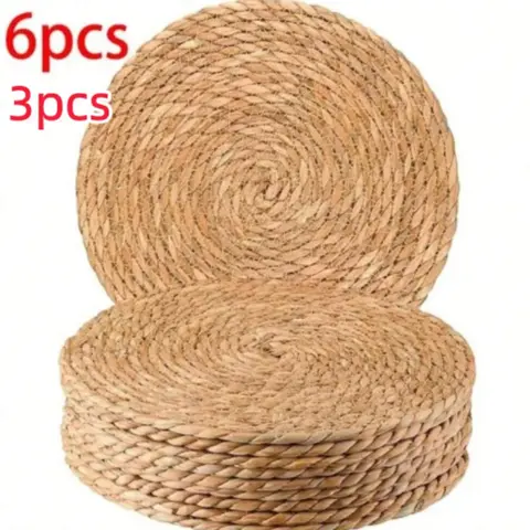 3/6/10pcs Natural Woven Bohemian Placemats, Round Straw Table Mats, Heat Resistant Braided Coasters, Dining Table Decor, Eco-Friendly Design