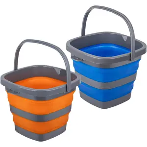 2-pack foldable plastic buckets, each with a capacity of 1.32 gallons (5 liters), foldable rectangular buckets suitable for household cleaning, space-saving outdoor buckets for garden or camping, portable fishing buckets