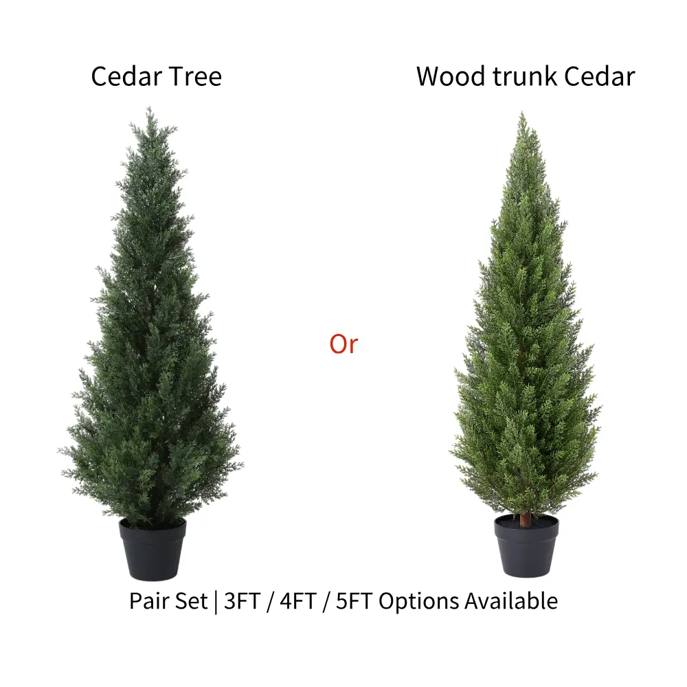 Set of 2 VeriNatural 3/4/5FT Fir Tree Christmas Decor, Artificial Cedar &  Wood trunk Cedar Tree for Home Porch Decor