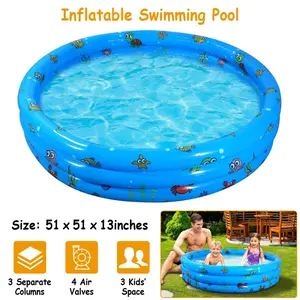 51x13" Inflatable Swimming Pool Blow Up Family Pool For 3 Kids Foldable Swim Ball Pool Center w/ 4 Valves Bottom Water Drain Plug For Indoor Backyard Beach,summervibes