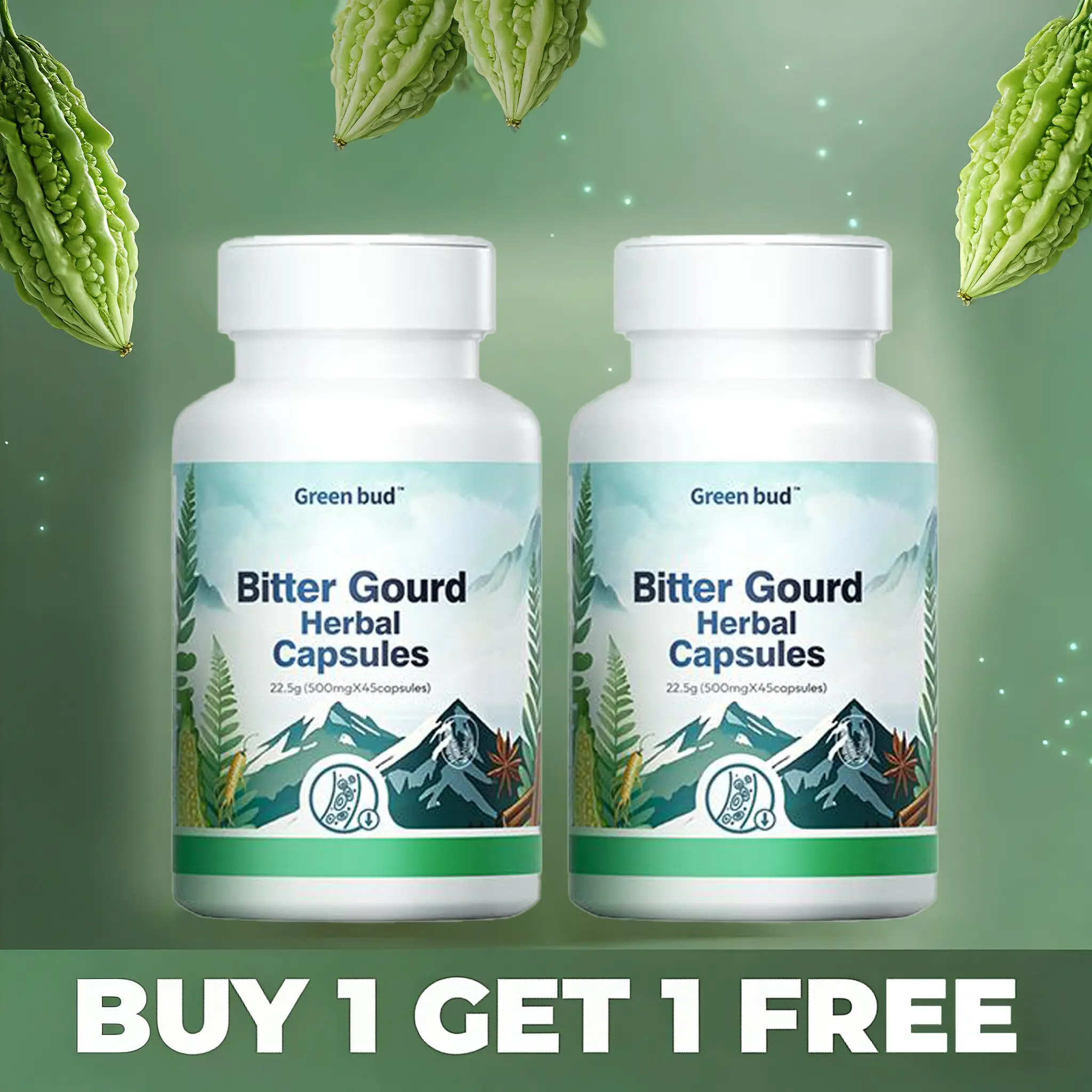 [BUY 1 GET 1 FREE]Green Bud 1 Bitter Gourd Herbal Capsules Contain Extracts of Bitter Gourd, Cinnamon, Ginseng, and Mulberry Leaves, etc.