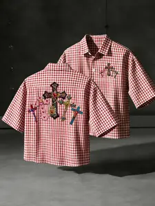 Men's Short Sleeve Checkered Gingham Shirt, Casual Fitted Top for All Seasons, Comfortable Fashionable Daily Wear, Trendy Design, Menswear