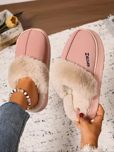 Women's Warm Plush Lined Slippers, Thick Sole, Lightweight Comfortable Indoor Outdoor Shoes, Warm House Slippers, Luxury Design, Fall Winter Season