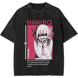 valentine shirts  Anime My Hero Academia Himiko Toga Graphic T-shirt Men Women Cotton Tshirts Vintage Washed Oversized1 Tee Male Manga T Shirt