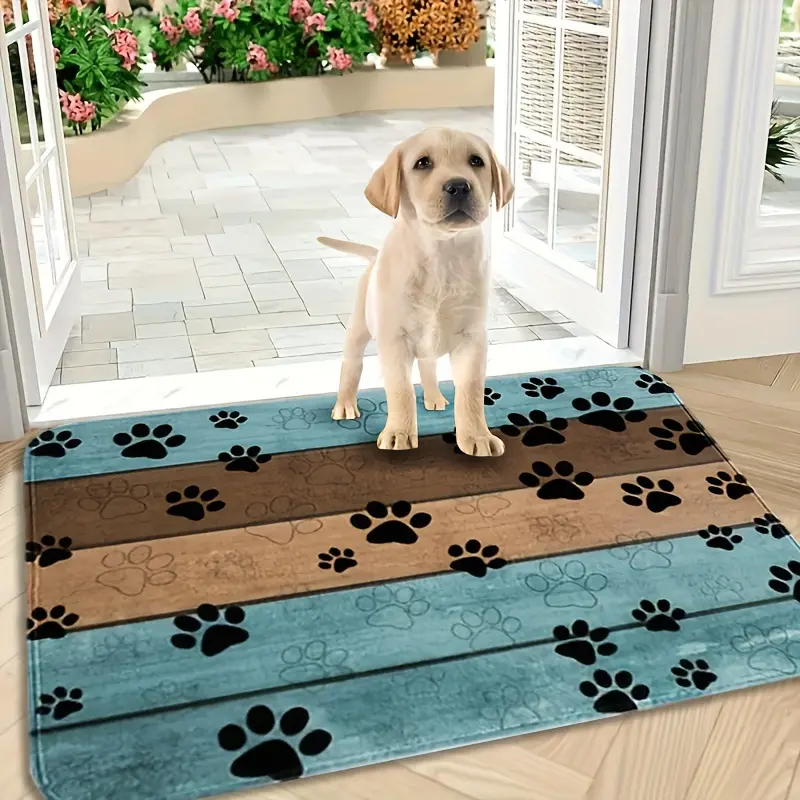 1pc Dog Paw Print Door Mat - Soft, 0.12 Inches High, Heat Resistant, Indoor Non-Slip Super Absorbent Quick-Dry Washable Pet Mat, Dog House Decoration, Suitable for Entrance, Bathroom, Polyester, One-Piece