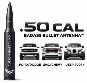 EcoAuto 50 Cal Badass Bullet Antenna® — Personalized & Custom Engraved — Universal Truck Accessories for Ford, Dodge, GMC, Chevy, Jeep (2007+) Short Antenna Replacement — Anti-Theft EasyLock®