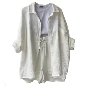 2025NewSummerOutfitsTwo-PieceSetChamprayLapelLongSleeveShirtHighWaistDrawstringShortsFashionCasualWomen'sClothingmariathreepieceoutfitbacheloremojitwopieceoutfitjadedlondonsetsweatsuitsetoutfitWomenswearGamis