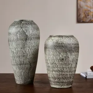 2-Piece Handmade Ceramic Table Vase Set, Retro Textured Vases for Home Decor, Flower Display in Living Room, Farmhouse Centerpiece