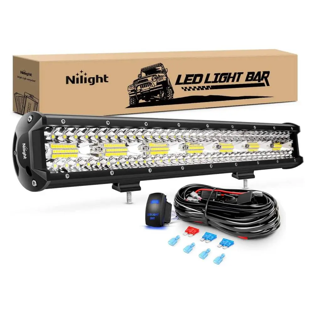 Nilight 20-Inch 420W Triple Row LED Light Bar, 42000LM Flood-Spot Combo Beam, 12V 5-Pin Rocker Switch, 16AWG Wiring Harness Kit, Waterproof Aluminum Alloy Off-Road Car LED Lights for Driving, Boats, Led Lights Car