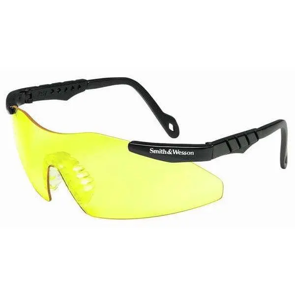 Smith & Wesson Magnum Eyewear - Yellow Spherical Anti-Puncture Safety Glasses with Extendable Temples (120-130 mm), Shield Lens, UV Blocking, Defense Against Projectiles, Distortion-Free Viewing for Work Safety, Sun Protection