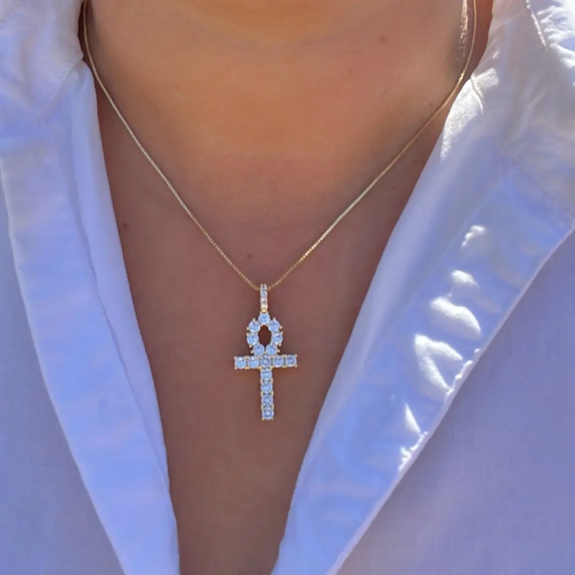 Life and Vitality Ankh Pendant Necklace with Shimmering Stones