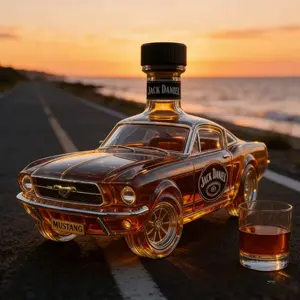Jack Danny Ford Mustang Shaped Whiskey Decanter - Classic Sports Car Glass Bottle for Bourbon, Collectible Bar Decor and Car Lovers Gifts