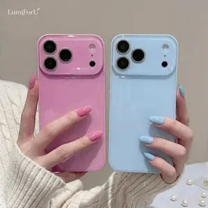 Candy Macaron Series – Skin-Feel Crystal Clear Case for iPhone 17, 16, 15, 14, 13 Pro Max – Soft TPU Bumper + Hard PC Back – Full Lens Coverage – Cute, Minimalist, Pink & White