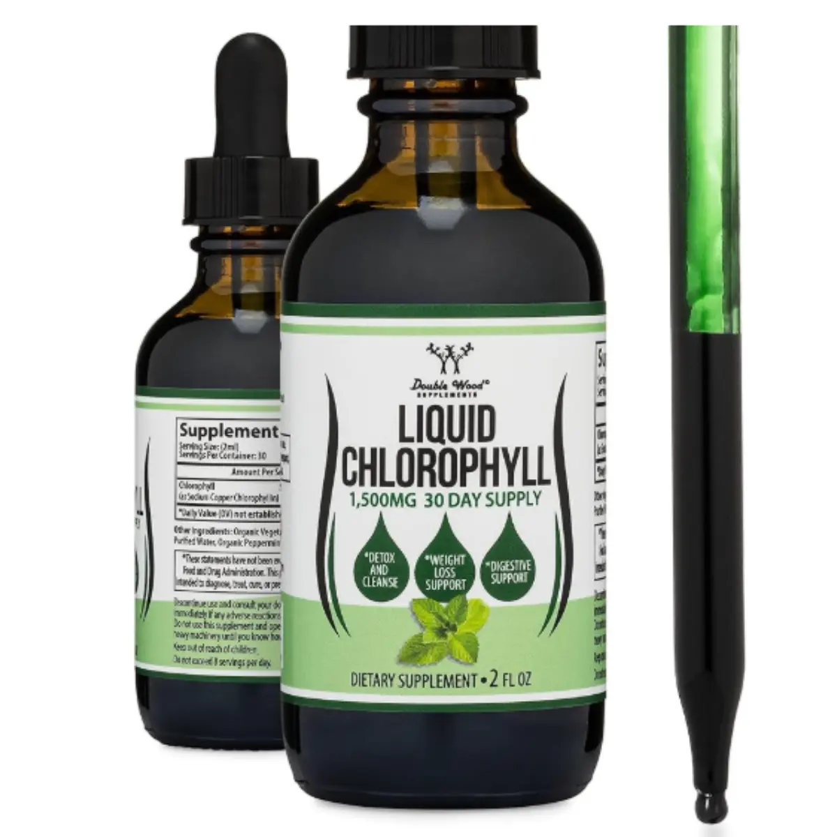 Chlorophyll Liquid Drops - for Digestion, Gut Health, Energy and Detox - Vegan Safe (Rich, Full Texture and Taste, Not Watered Down), 2oz Peppermint Flavored, by Double Wood