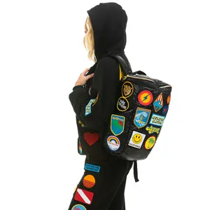 VINTAGE PATCH PUFFER BACKPACK - BLACK GLOSSY