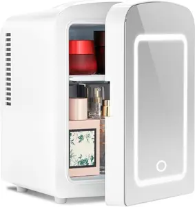 Antarctic Star Portable Makeup Mini Fridge with LED Mirror, 4L/6 Can Compact Skincare Refrigerator for Bedroom, Car, Office & Dorm