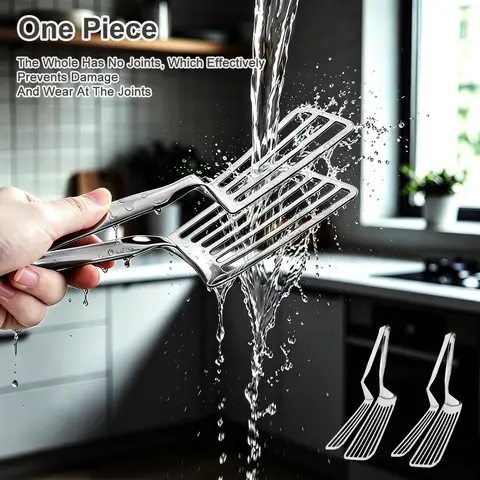 2-Piece Durable Stainless Steel Kitchen Tongs & Spatula Combo - Rust-Proof With-Handle Specialty Kitchen Utensils, Multi-Purpose Kitchenware for Food Handling, Steaks