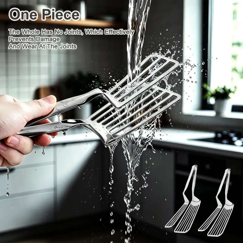 2-Piece Durable Stainless Steel Kitchen Tongs & Spatula Combo - Rust-Proof With-Handle Specialty Kitchen Utensils, Multi-Purpose Kitchenware for Food Handling, Steaks