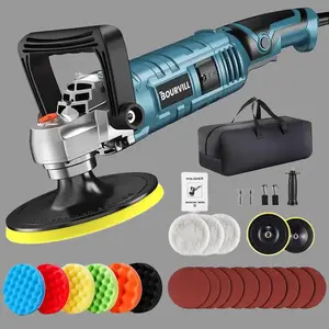 SummerVibes 7-Inch 1600W Heavy-Duty Rotary Buffer Polisher Waxer Kit - 7 Variable Speeds (500-3300 RPM), Detachable Handle, Tool Box for Car, Boat Paint Care