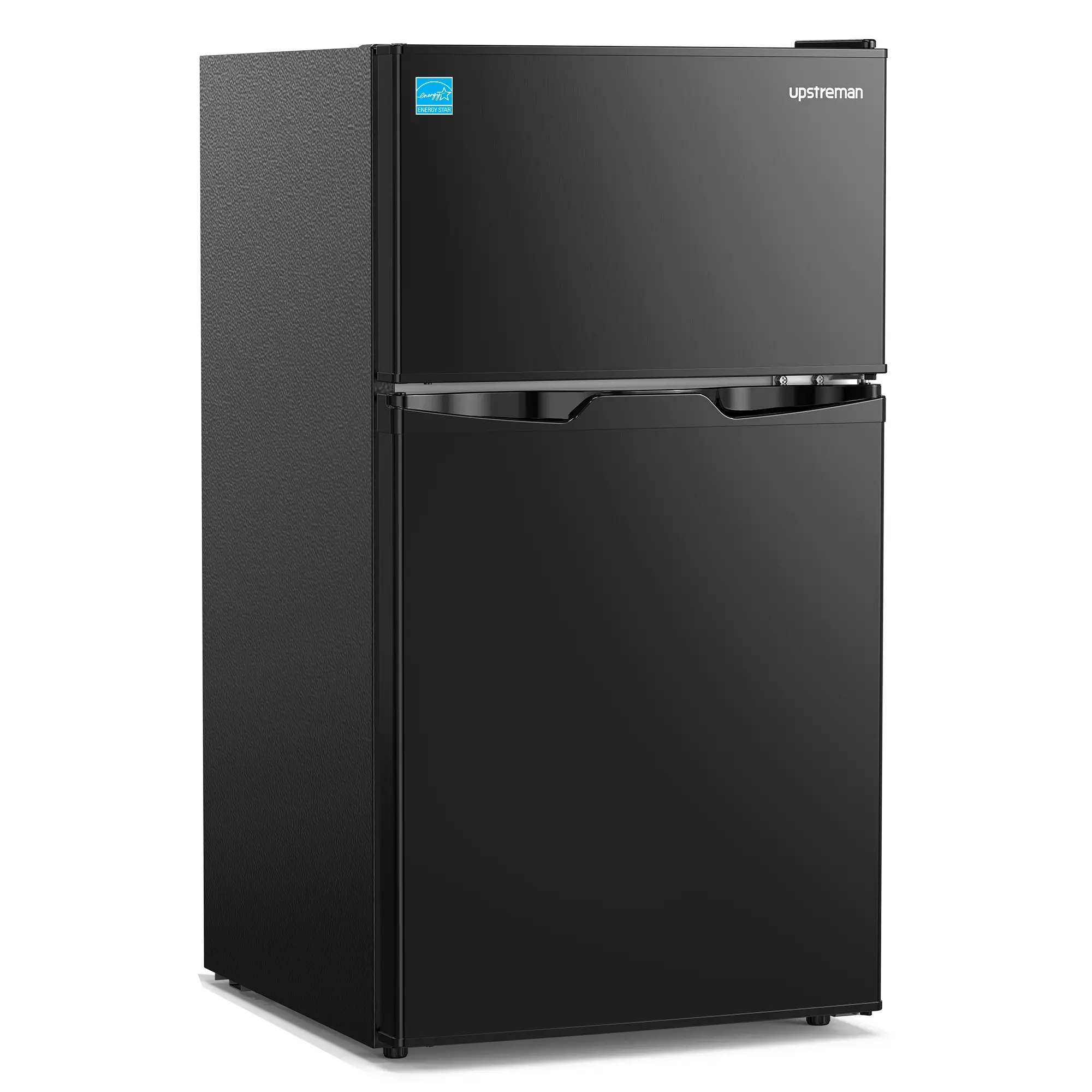 Upstreman Double Door Portable Refrigerator with Freezer, 3.1 Cu.Ft Stainless Steel, Large Capacity, Adjustable Thermostat, Energy Efficient, Quiet Operation, Mini Fridge, Double-Compartment Mini Fridges