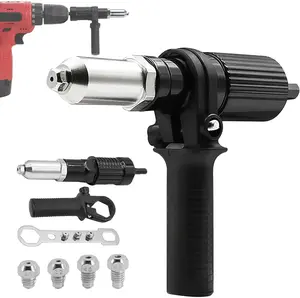 Electric Rivet Nut Gun Adapter with Handle Grip, Riveter Drill Attachment Hardware Tool Kit for Cordless Electric Power Drills, Metal Hand Riveting Tool