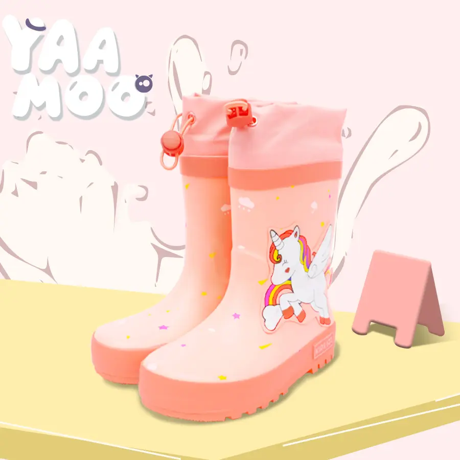 Kids' Unicorn Drawstring Rain Boots - German Design, Rainproof, Non-Slip Rubber Footwear for Boys and Girls, Ideal for Rainy Days, Rainy Day
