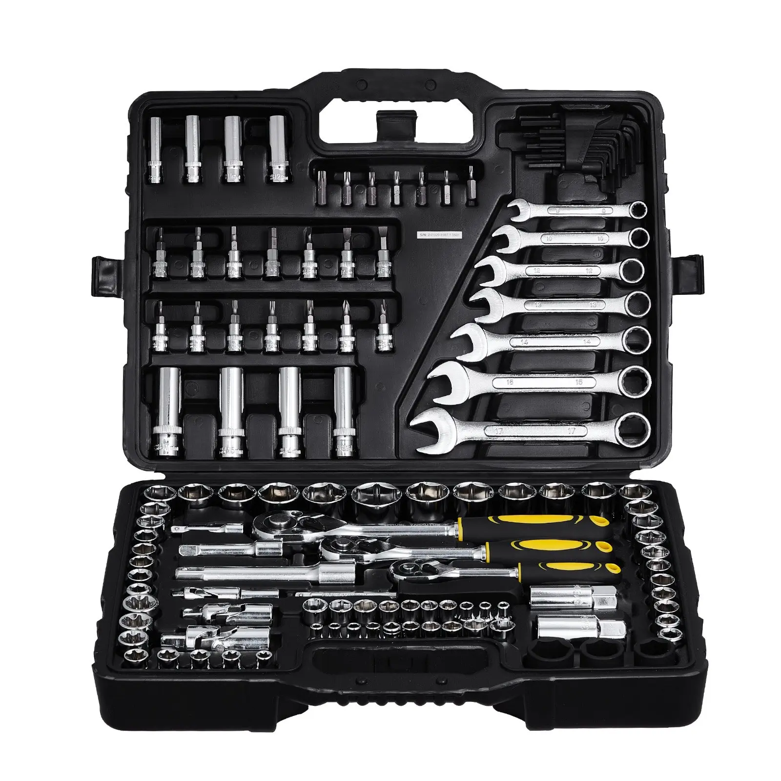 【Summerfinds】VEVOR 121-Piece Portable Mechanics Kit - 1/4"-3/8"-1/2" Drive SocketsSAE & Metric Tool Kit SetRatchet HandleWrenchesBitsAccessoriesPlastic Storage Case for Automotive Repair Tools for Mechanics, All-In-One Tool Kits