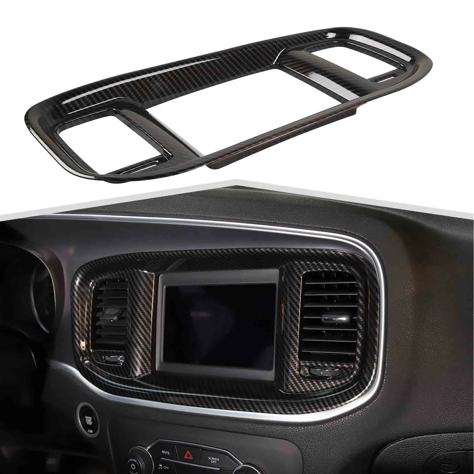 Car Interior Kit - Dashboard Trim & 8.4in Console Navigation GPS Panel Cover Bezel, Pre-Pasted Carbon Fiber Style ABS Automotive Accessories for 2015+ Dodge Charger Interior Sticker