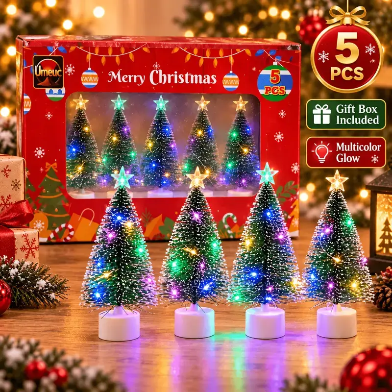 5-Piece Battery-Powered LED Fairy Light Christmas Tree Ornament Set, Festive Decoration for Family Theme Holiday Displays, Ornaments Decor for Living Rooms, Parties, Christmas
