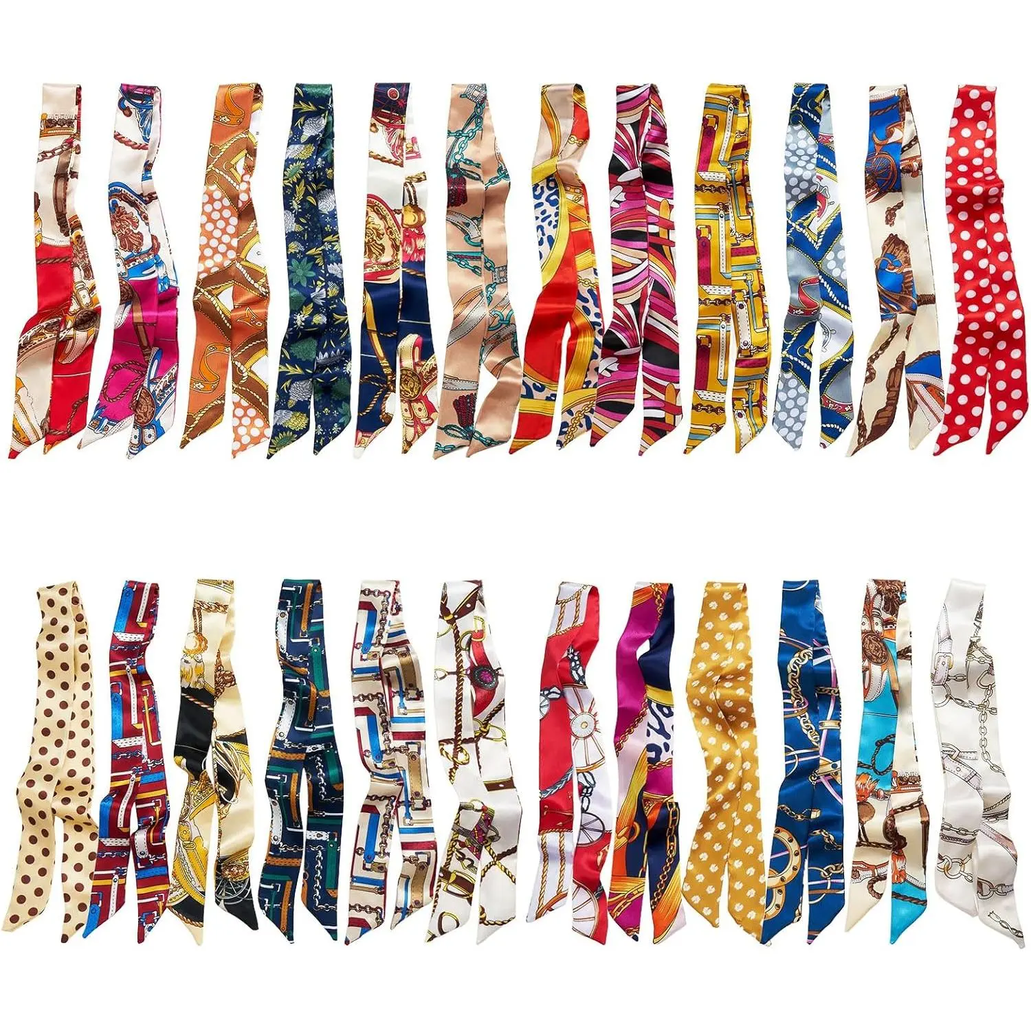 24PCS Fashion Scarf Set for Women,Satin Neckerchief, Tie Headbands,Purse Scarf for Bag Accessories