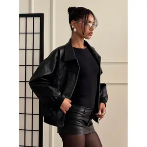 Goldsmith Faux Leather Bomber Jacket Black