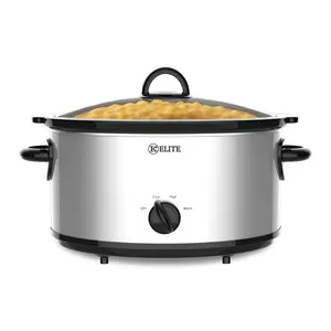 Kitchen Elite 6 Qt Slow Cooker, Stainless Steel Ceramic Crock Pot with Glass Lid Kitchen Elite 6 Qt Slow Cooker, Stainless Steel Ceramic Crock Pot with Glass Lid