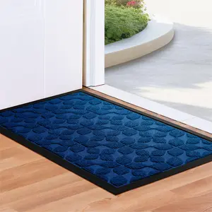 G128 Home Entrance Blue Geometric Floral Pattern Door Mat | 17x29.5 In | Thick Absorbent Natural Rubber Non Slip, Indoor/Outdoor, Easy Clean, Welcome Mats for Front Door/Patio/Garage