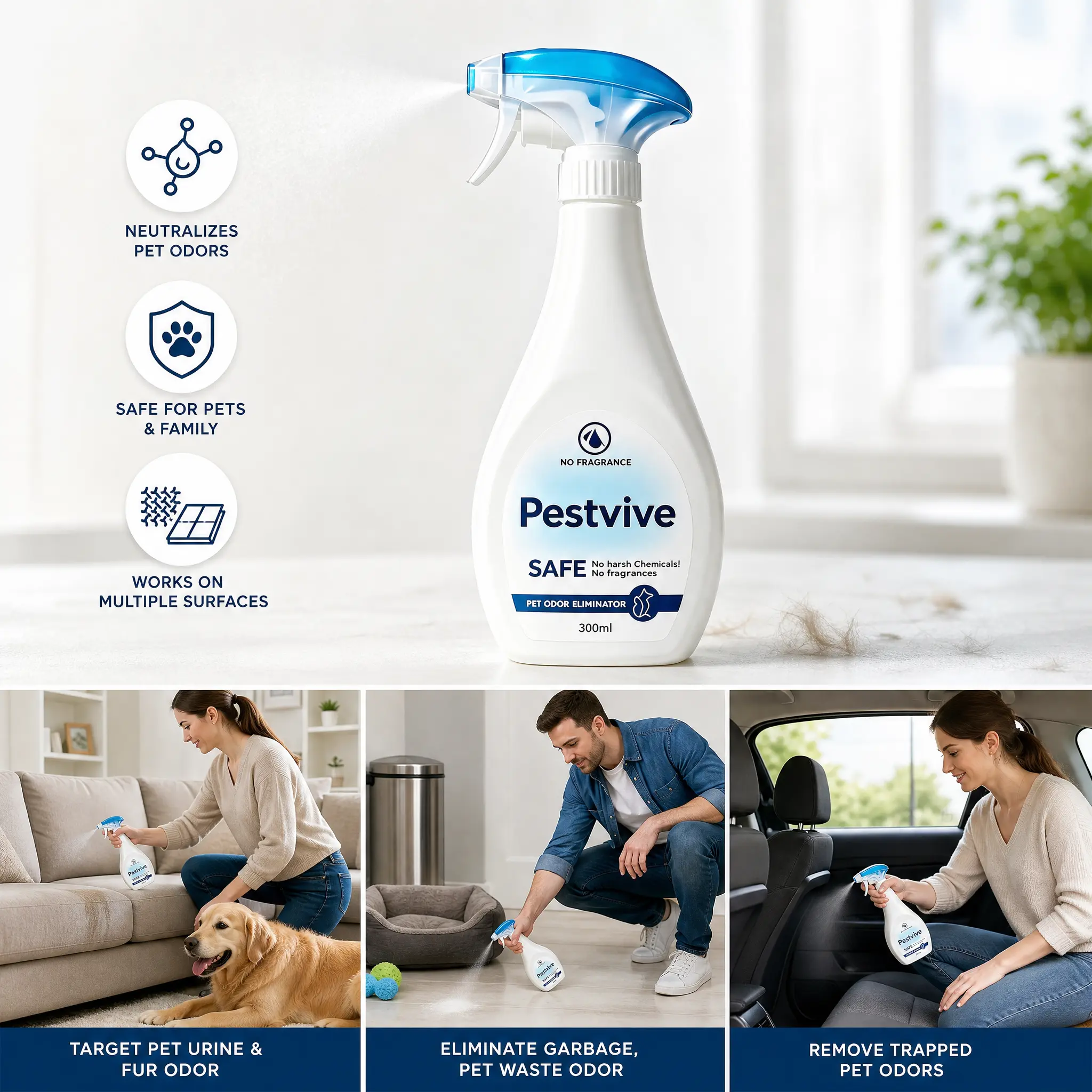 Pooph Pet Odor Eliminator - Eliminates Odors at the Molecular Level, Dogs, Cats, Freshener, Eliminator, Urine, Poop, Pee, Deodorizer, Fresh, Clean, Furniture, Potty