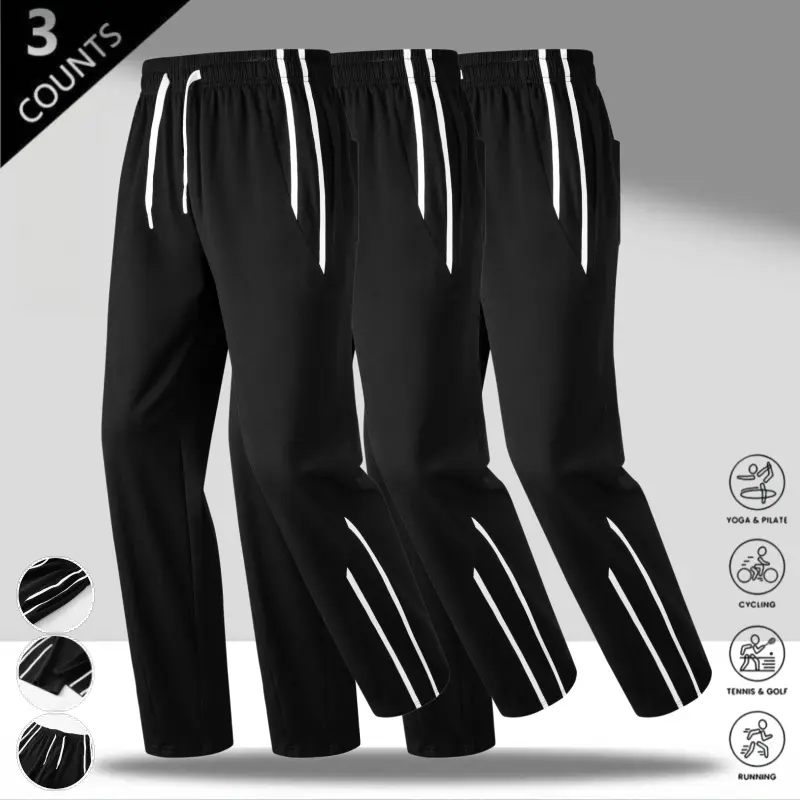 Men's sports jogger pants three piece set black red gray color blocking with side stripes, casual sporty style versatile sweatshirt T shirt, drawstring waist fits snugly + ankle cuffs stylish and neat, comfortable breathable fabric allows free movement, s