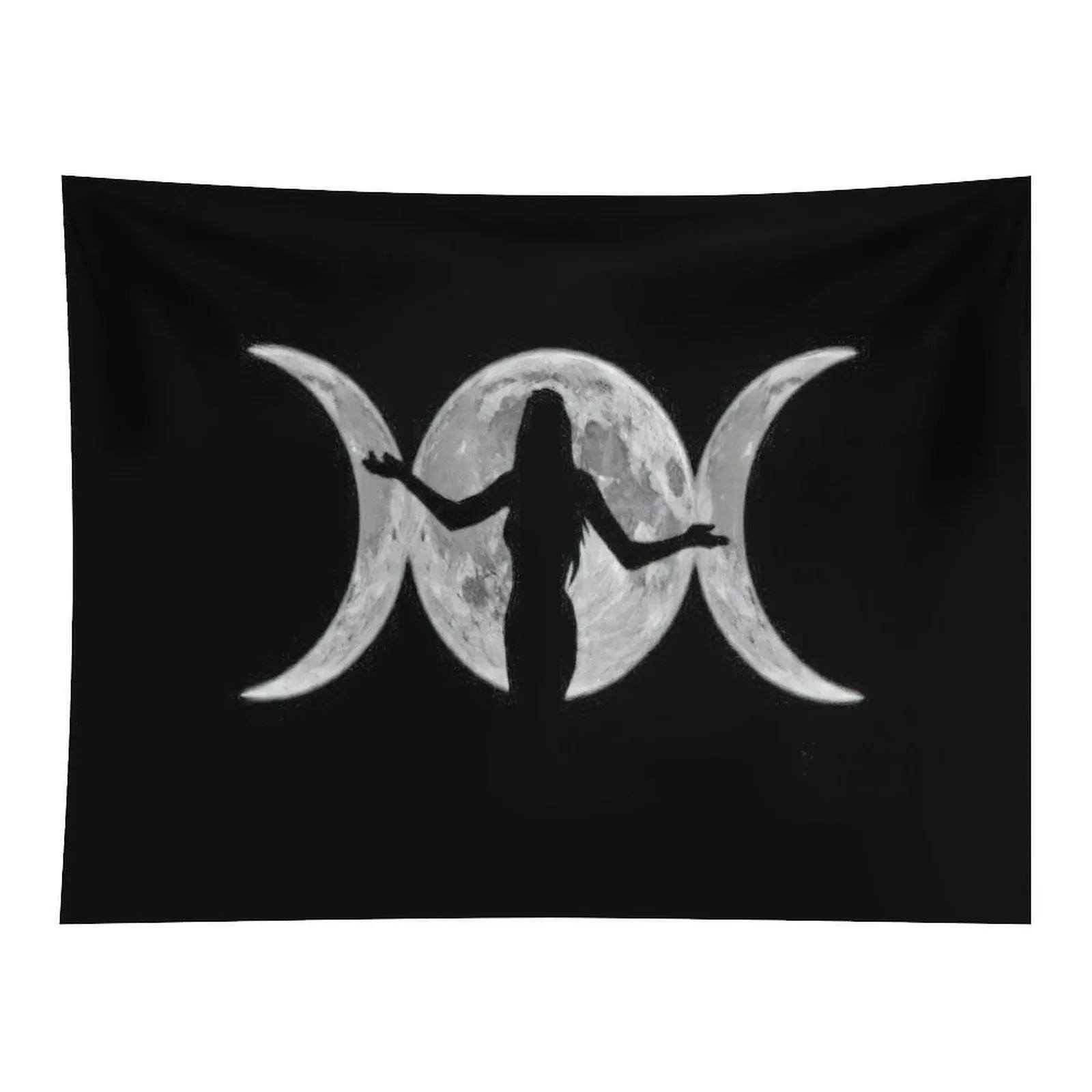 Triple Moon Goddess Fabric Tapestry - Witchy Silhouette Wall Hanging, Pagan Art with Moon Phases for Whimsical Home Decor, Wall Decor