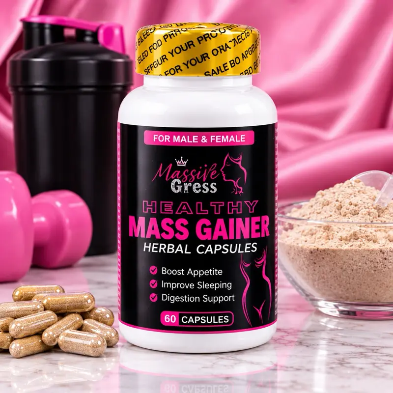 Massive Gress Healthy Mass Gainer Herbal Capsules for Male & Female Boost Appetite Improve Sleeping Digestion Support 60 Capsules
