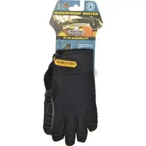 Youngstown Synthetic Suede Cold-Protection Waterproof Full-Fingered Work Gloves, Size S (7), Uncoated, Black, Hook & Loop Cuff, for Mechanics, Paired 03-3450-80-S