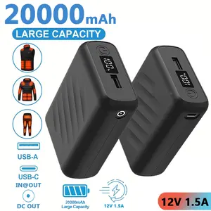 2 PACK 7.4V 20000mAh Heated Vest Battery Pack for ORORO, for Venustas, 5V/9/12V Rechargeable Power Bank with DC/USB/Type-C Output for Heated Jacket Pants, Battery Pack for Phone/Pad/Mac Pro, 2Pack