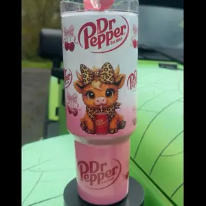 Dr Pepper Tumbler 40oz Stainless Steel Handmade Lid Straw Bottle Drinkware Water Bottles Cup Mug Portable Bottled Washable Reusable Insulated Flasks Travel Highland Cow Trending